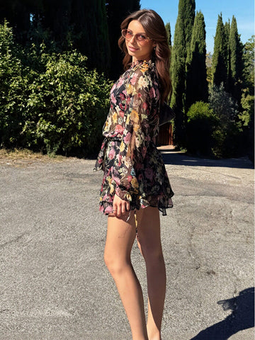 Boho Floral Print Chiffon Dress
