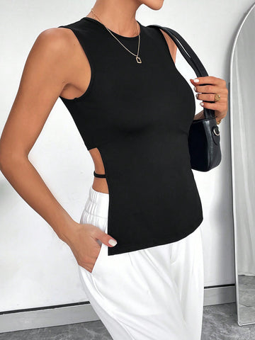 Round Neck Cut Out Sides Tank Top