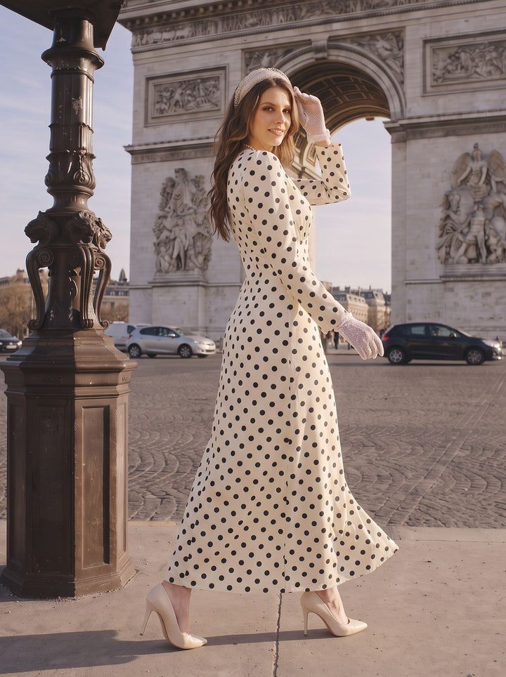 Polka Dot Lace Trim Maxi Dress