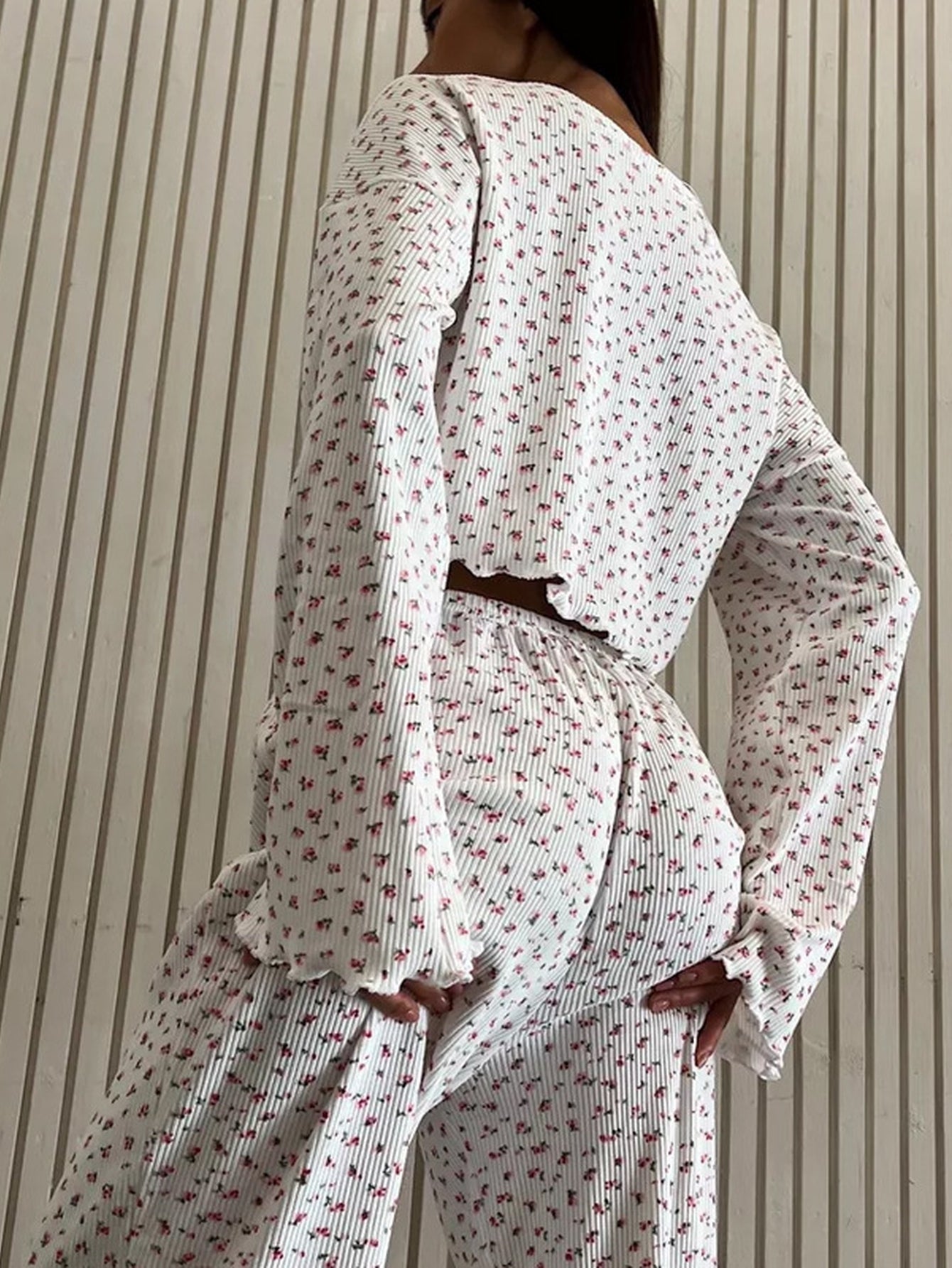 Floral Ribbed Knit Lounge Set