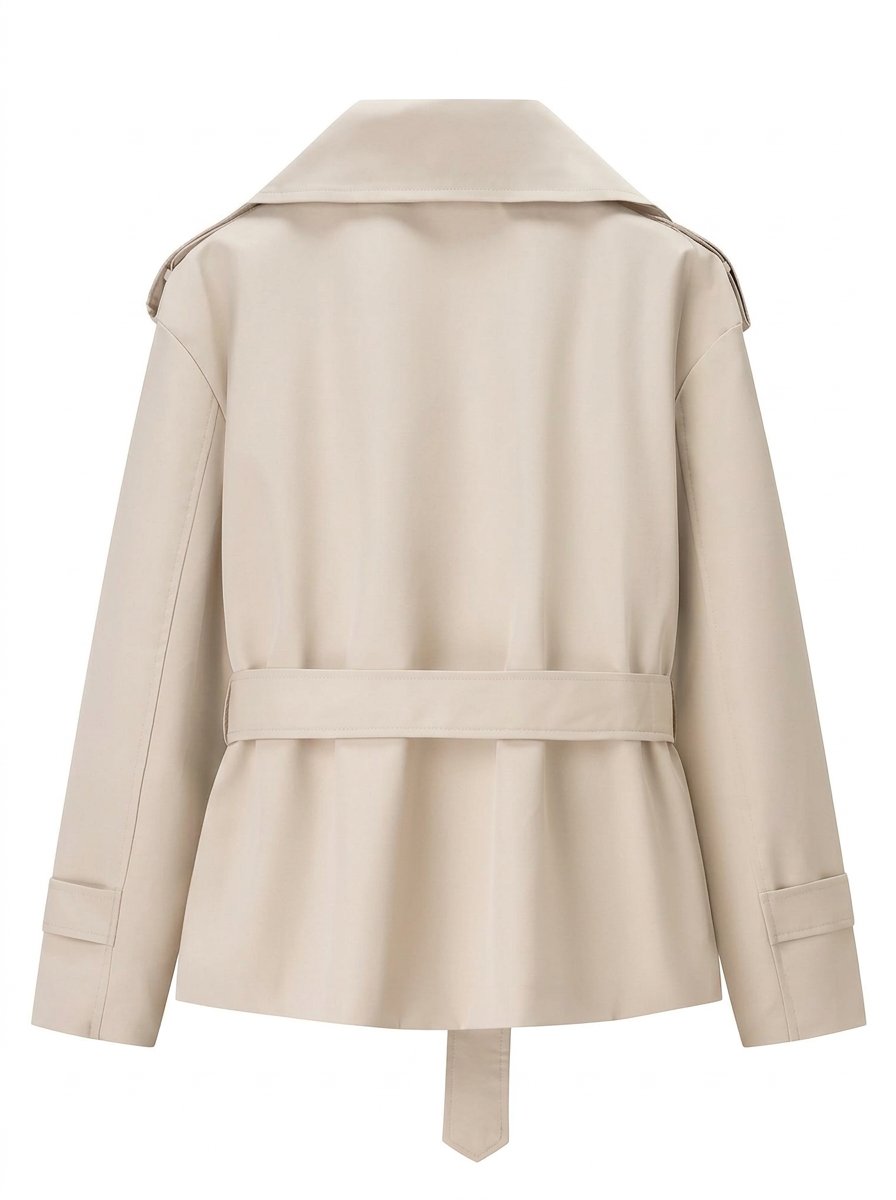Cropped Belted Faux Leather Trench Coat