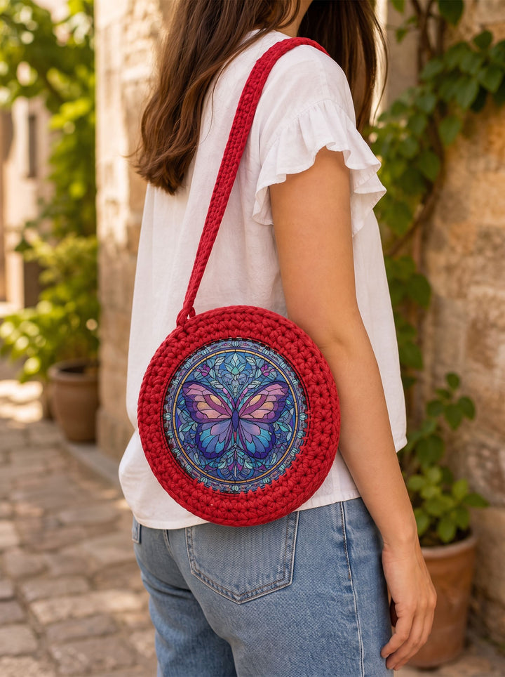 Stained Glass Butterfly Wooden Basket Bottom