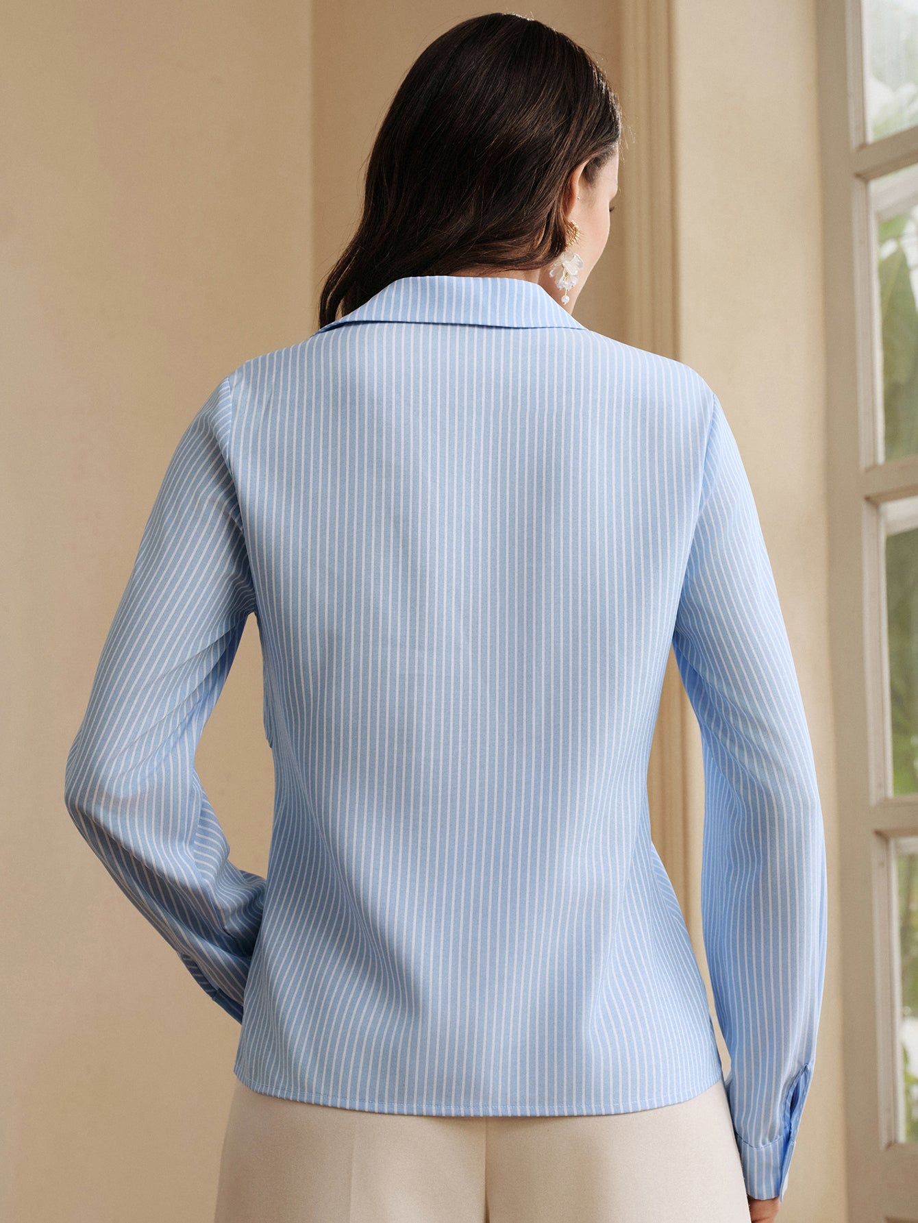 Twist Front Striped Button Down Shirt