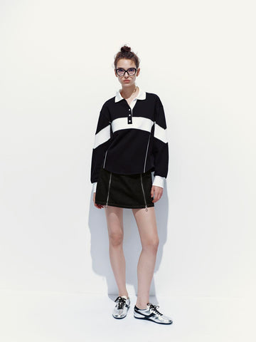 Urban Revivo Zip Décor Denim Mini Skirts-Black