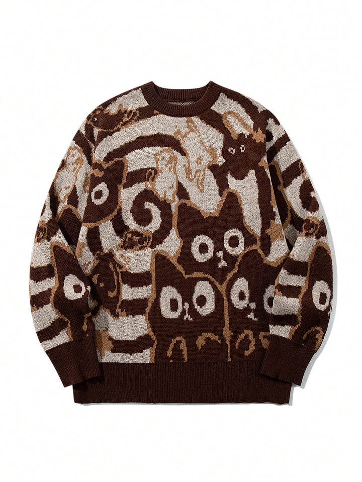 Oversized Cat Graphic Knit Sweater