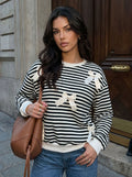 Cozy Striped Bow Accent Sweatshirt