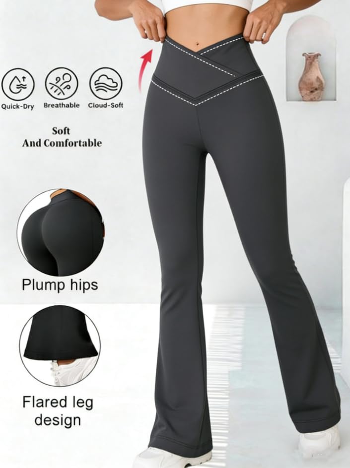 High Waisted Crossover Flare Leggings