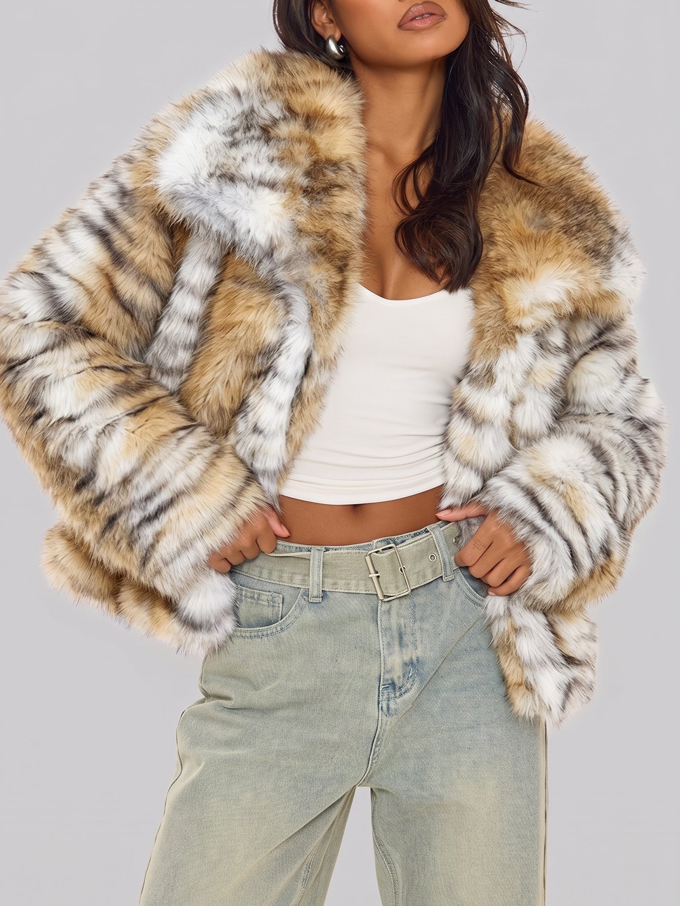 Luxurious Tiger Print Faux Fur Jacket