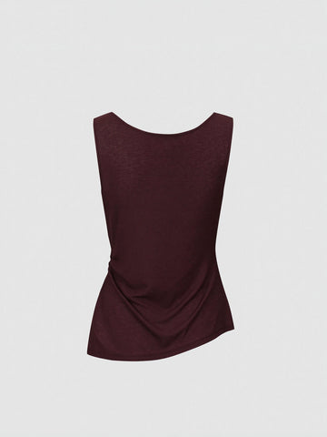 Urban Revivo Cowl Neck Ruched Sleeveless T-Shirts