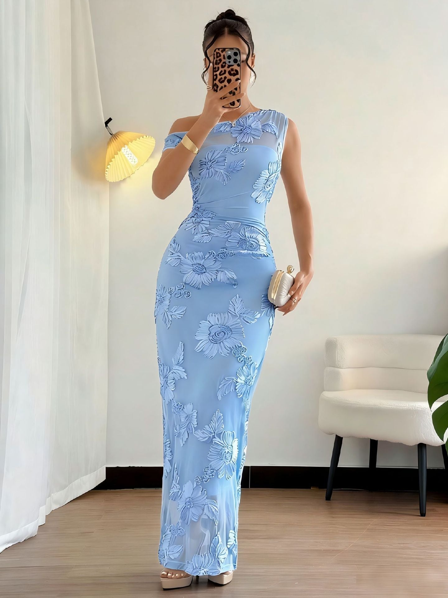 Floral Embroidered Off Shoulder Maxi Dress