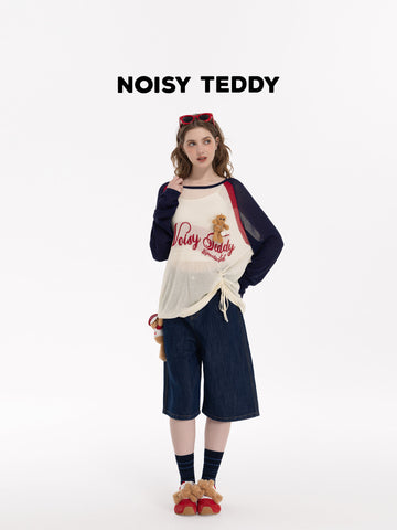 Graphic Raglan Drawstring Knitted Sweater