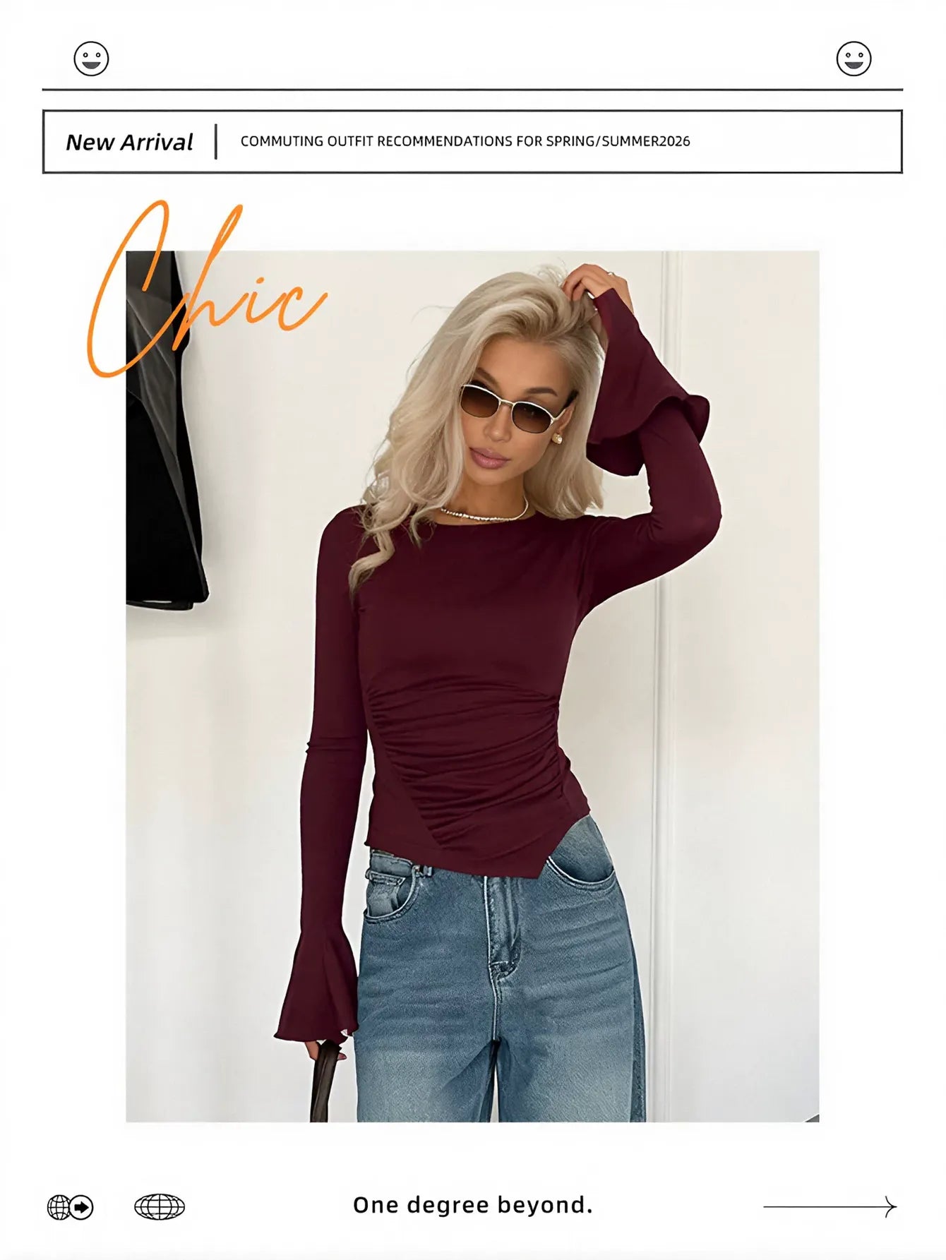 Ruched Flare Sleeve Fitted Tee