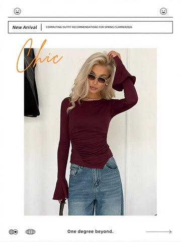 Ruched Flare Sleeve Fitted Tee