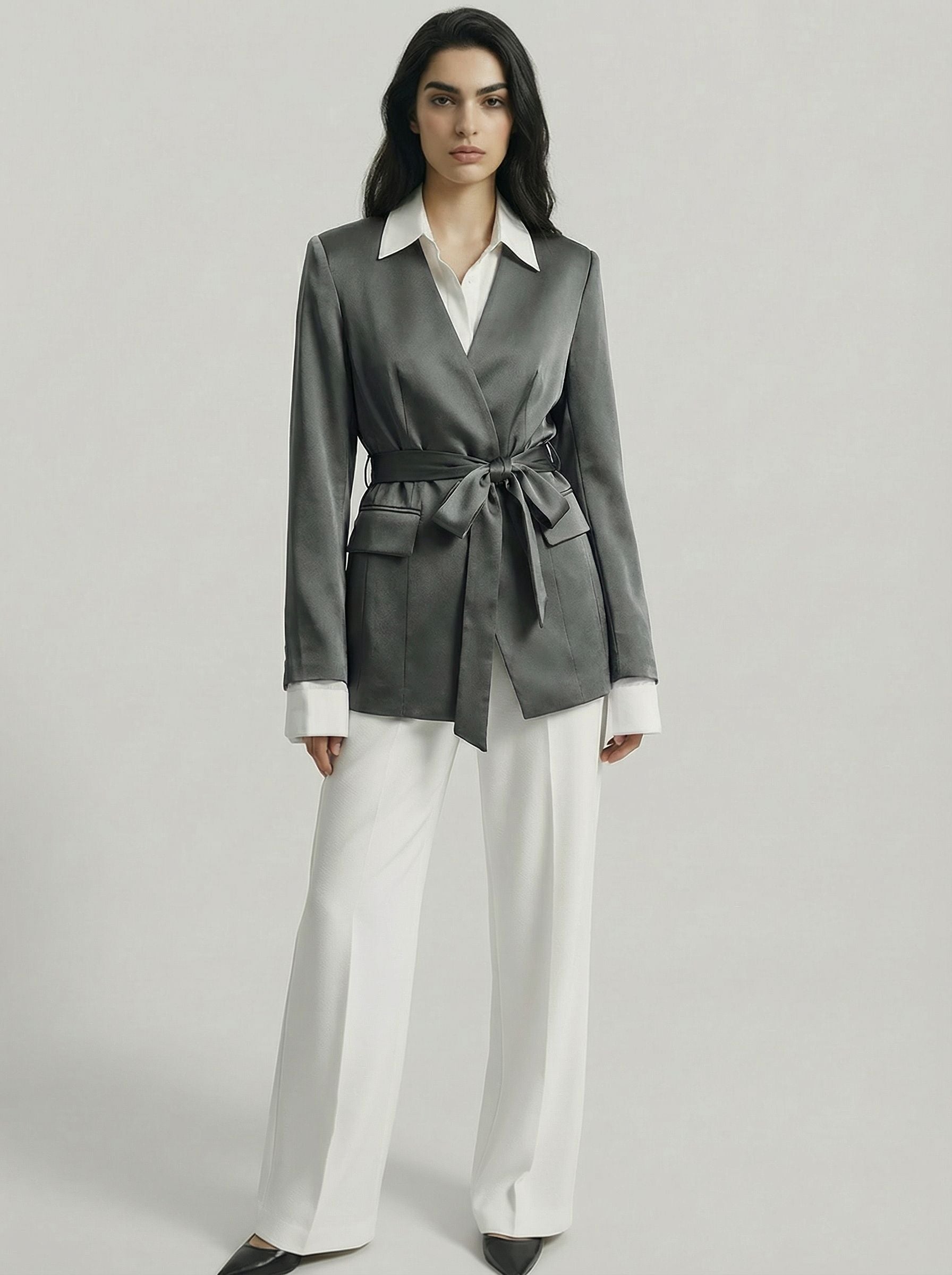 SAÏA Lace-Up V Neck Modern Blazer-Multicolor