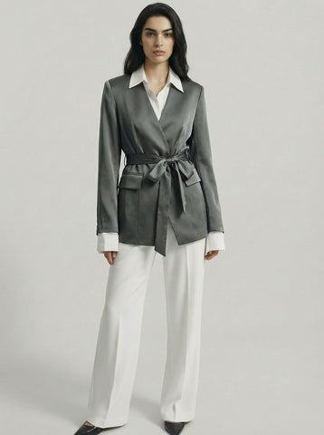 SAÏA Lace-Up V Neck Modern Blazer-Multicolor