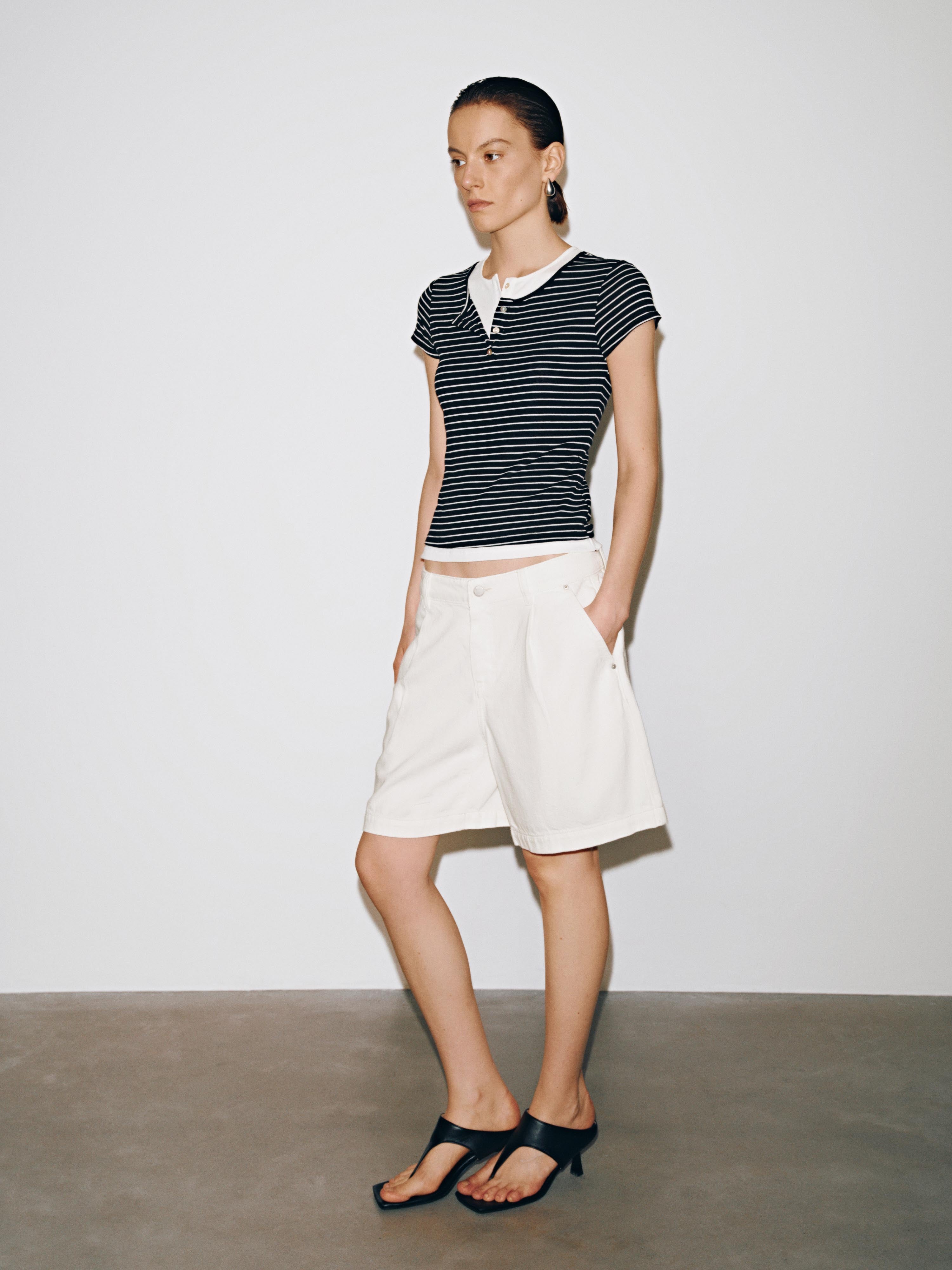 Henley Neck Contrast Striped Skinny-Fit T-Shirts