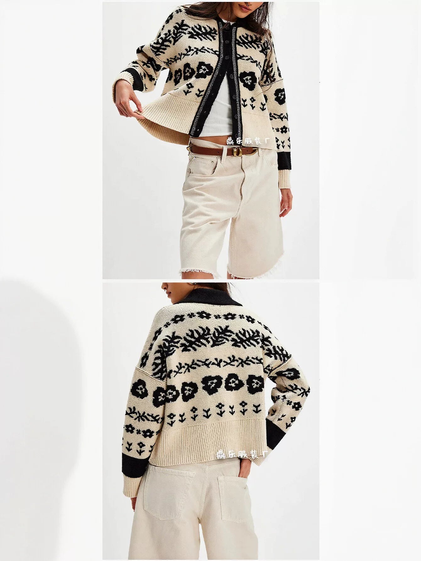 Oversized Floral Jacquard Knit Cardigan