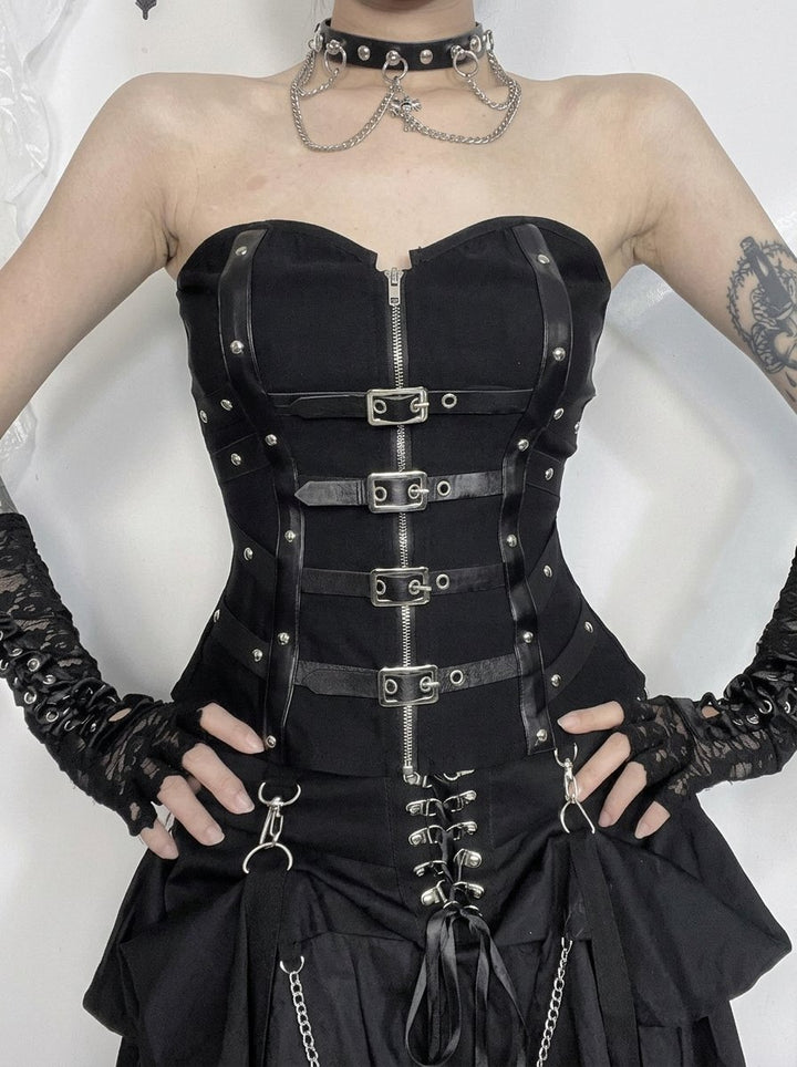Gothic Buckle Strapped Corset Top