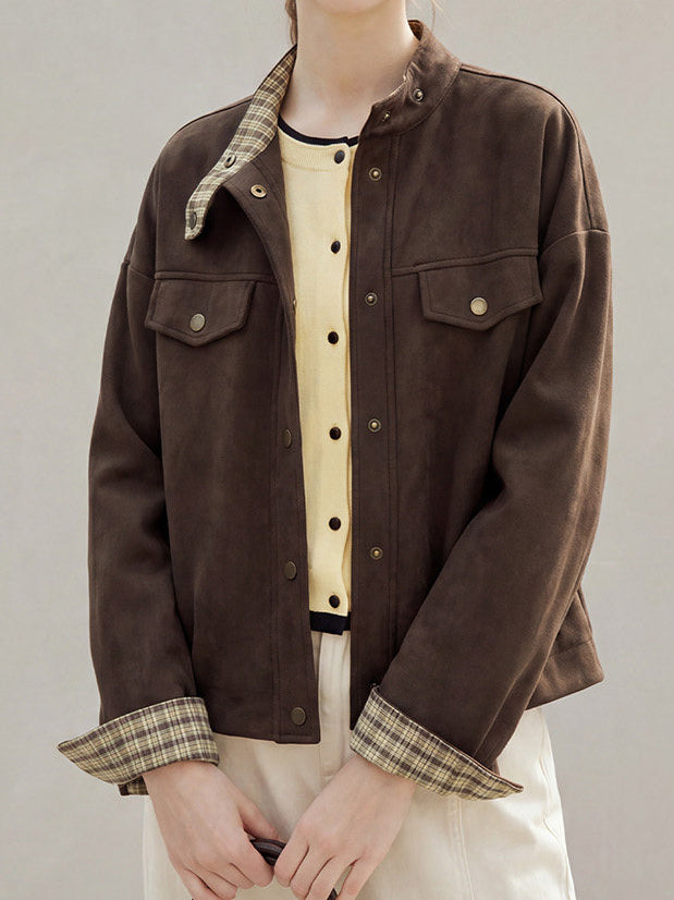 Casual Soft Suede Snap Jacket