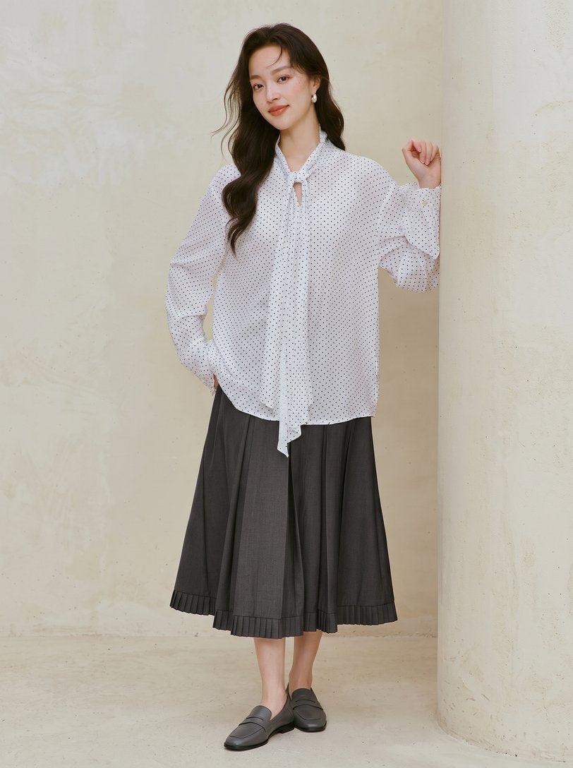 Elegant Polka Dot Tie Neck Blouse
