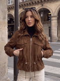 Cropped Suede Drawstring Utility Jacket