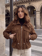 Cropped Suede Drawstring Utility Jacket