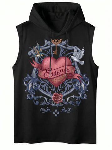 Graphic Print Hooded Sleeveless Tank Top