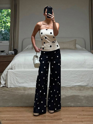 High Waisted Polka Dot Wide Leg Pants