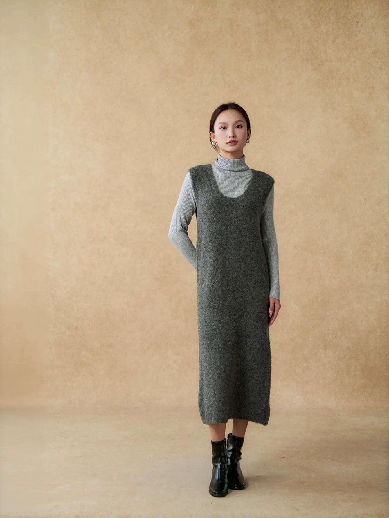 Cozy Layered Sleeveless Knit Sweater Dress