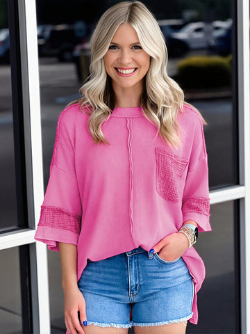 Oversized Waffle Knit Pocket T Shirt