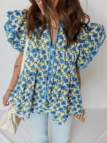 V Neck Ribbon Tie Blouse