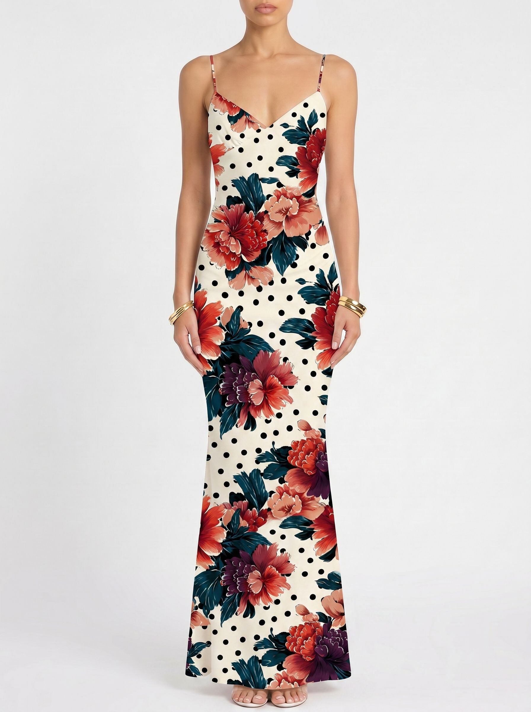 Floral Print Spaghetti Strap Bodycon Maxi Dress