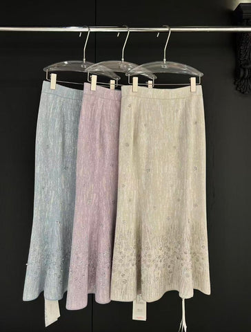 Embellished High Waisted Knit Midi Skirt