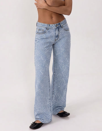 Sparkly Rhinestone Wide Leg Jeans