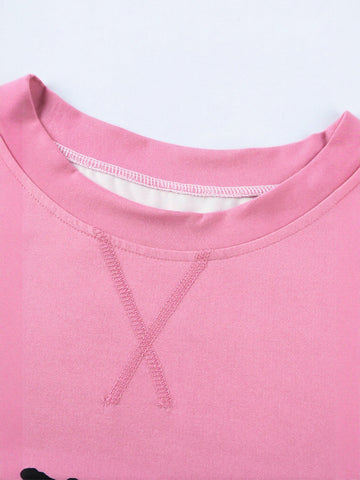 Casual Striped Crewneck Pink T-Shirt