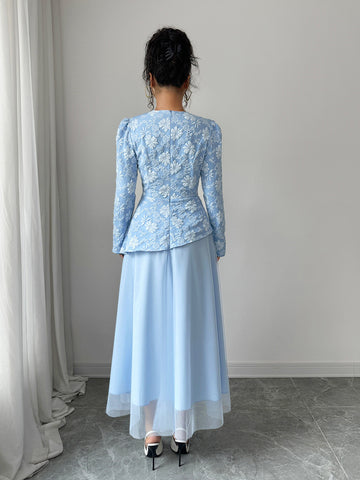 Floral Embroidered Tulle Midi Dress