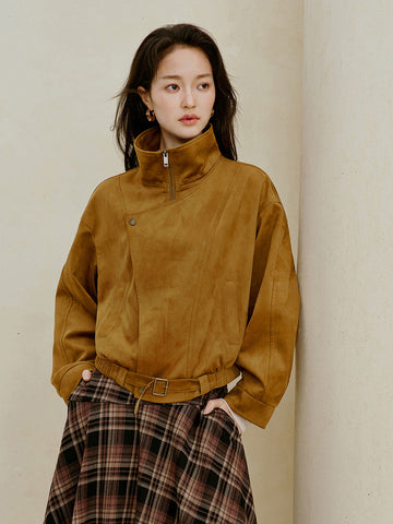 Convertible Collar Faux Suede Jacket