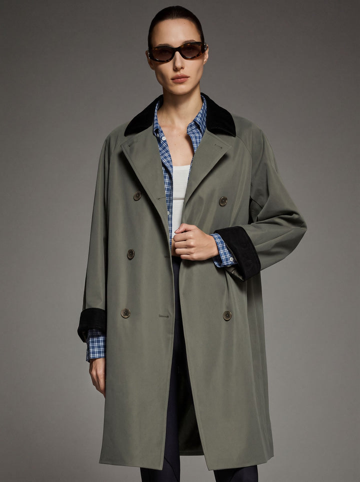 Classic Contrast Collar Double Breasted Trench
