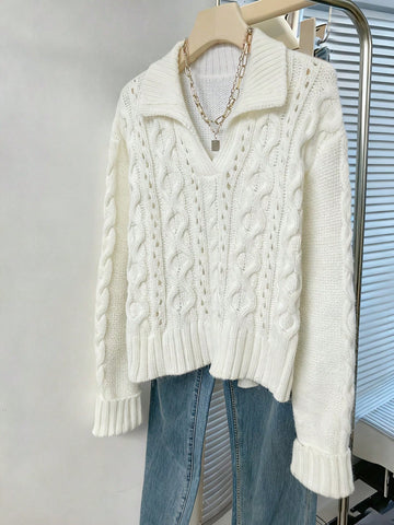 Cable Knit Collared Pullover Sweater