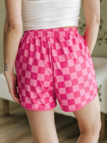 Pink Checkered Drawstring Waist Shorts