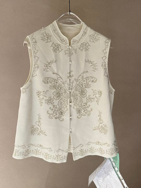Embroidered Floral Button Up Knit Vest