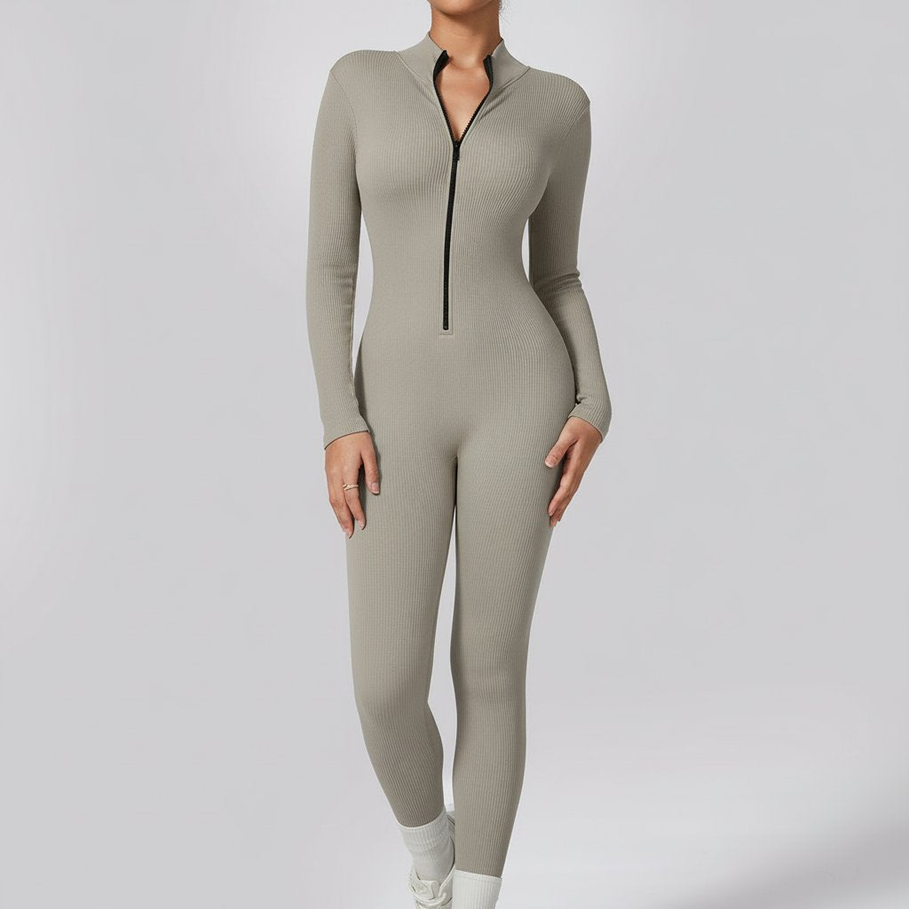 Half-Zip Seamless Activewear Jumpsuit-Multicolor