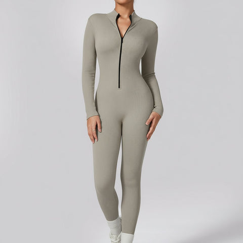 Half-Zip Seamless Activewear Jumpsuit-Multicolor