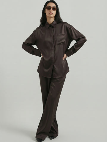 SAÏA Drawstring Waist Wide-Leg Casual Pants-Dark Gray