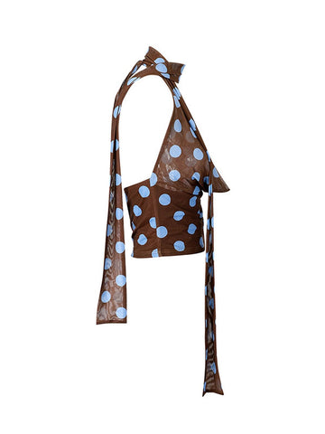 Polka Dot Cowl Neck Halter Top
