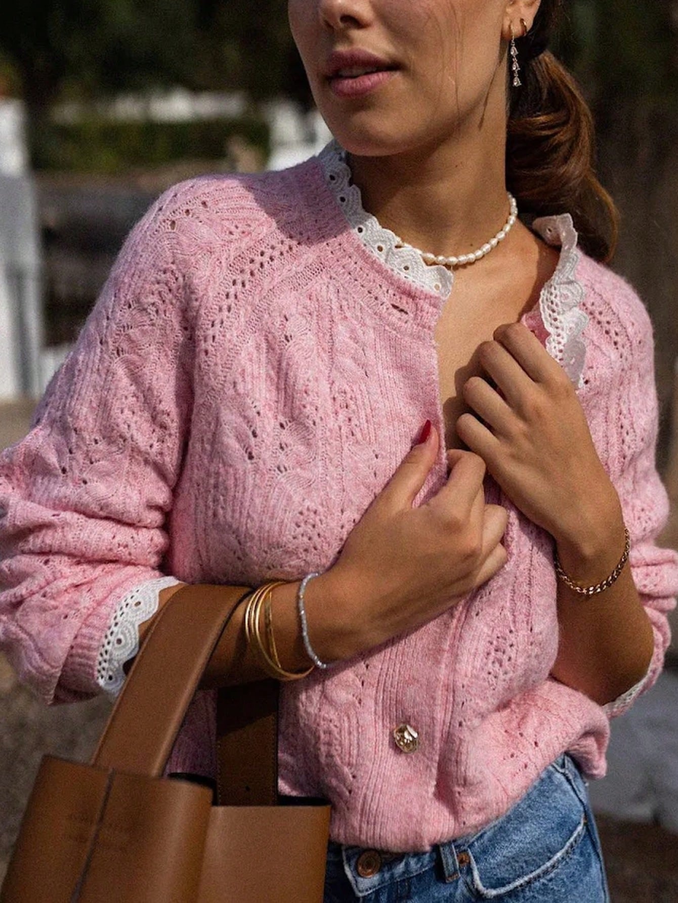Cozy Lace Trim Knit Cardigan