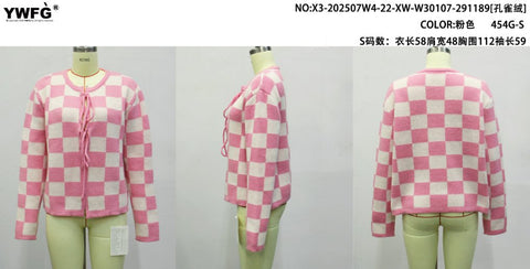 Cute Checkered Tie Front Cardigan