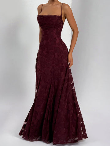 Spaghetti-Strap Jacquard Bodycon Elegance Maxi Dress-Multicolor