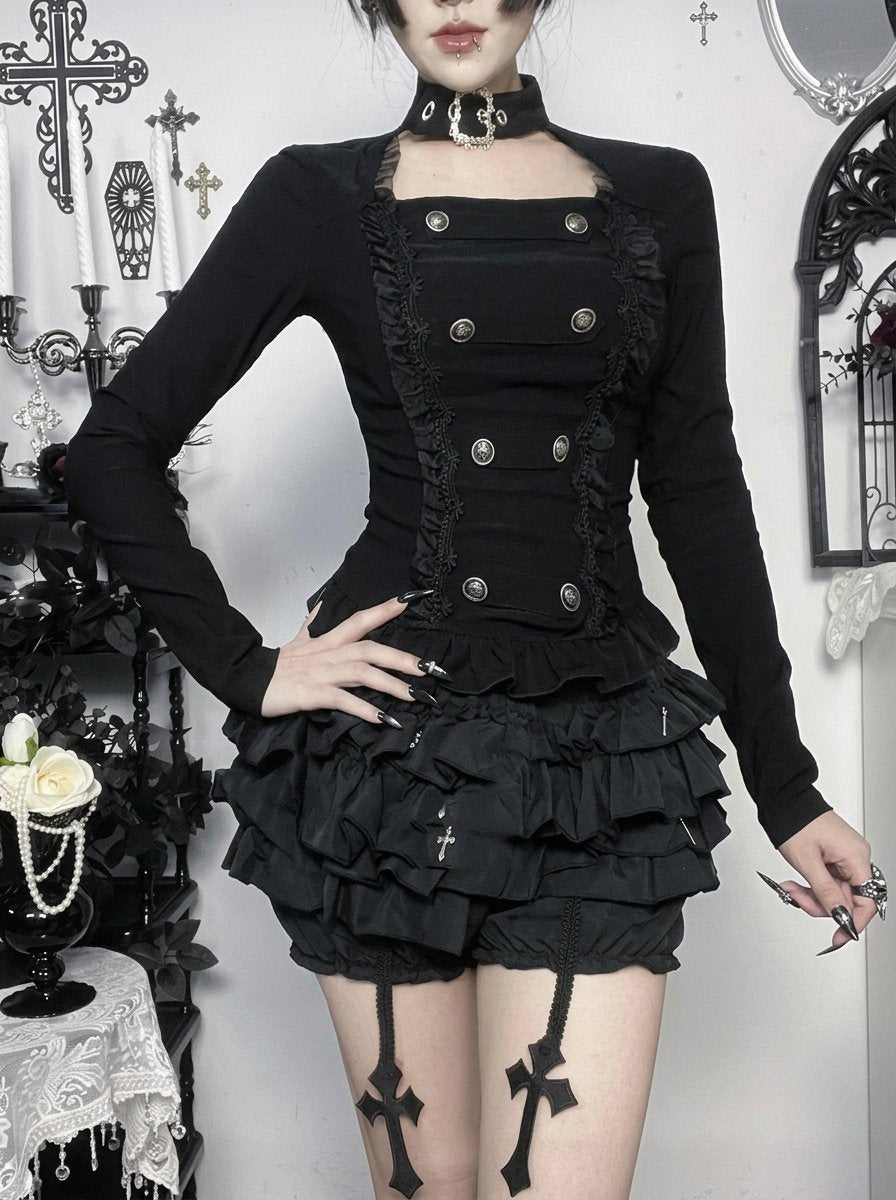 Gothic Ruffle Trim Long Sleeve Blouse