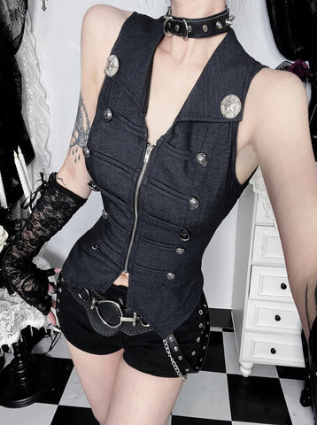 Gothic Military Style Zip Vest